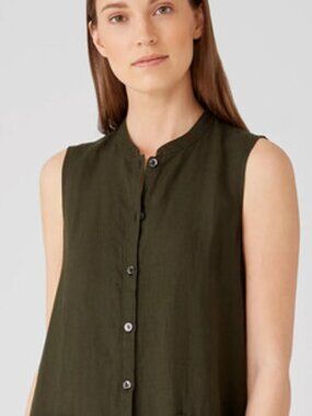 Eileen Fisher Organic Linen Button Front Sleeveless Dress Size M